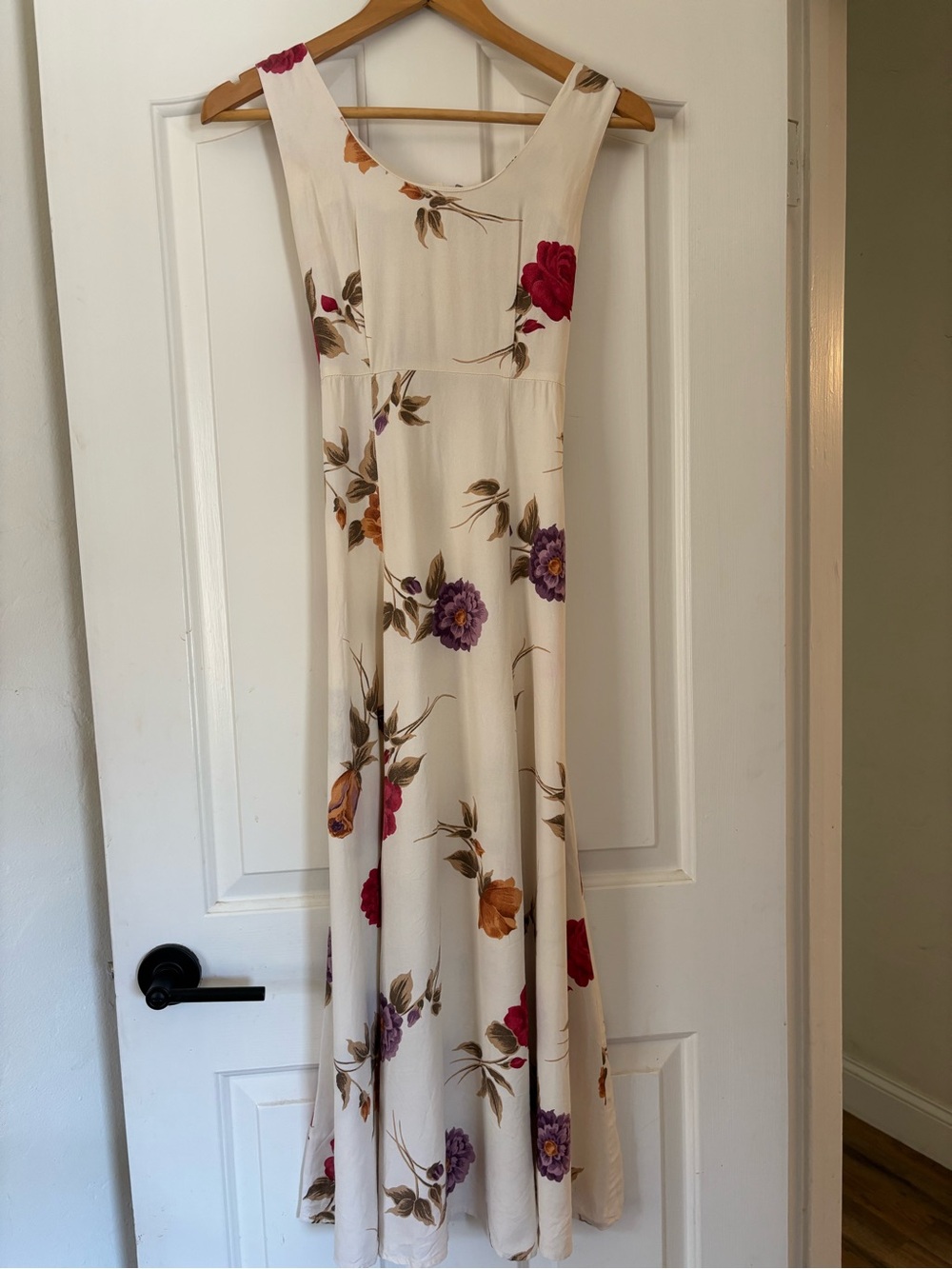 Vintage 90s Y2K Cream Floral Crepe Midi Dress